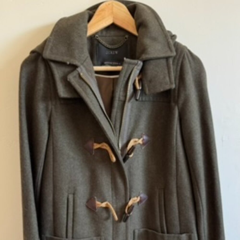 J.Crew Wool Duffle Coat with Toggle Closure | Classic Hooded Coat | Size 00